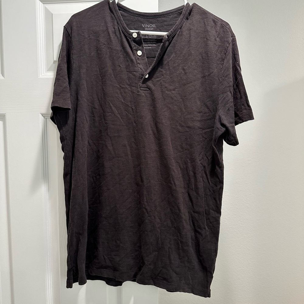 Vince cotton slub henley t shirt size L